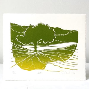 Roots |Limited edition original linocut print | Handprinted | Oak tree | Landscape | Botanical Prints | Wall art