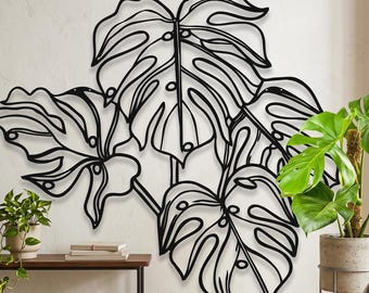 Monstera Leaf Metal Wall Art - Floral Tropical Decor, Boho Home for Living Room