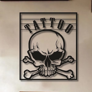 Skull and Tattoo Metal Wall Art, Tattoo Wall Art, Tattoo Artist Gift, Tattoo Studios Decor, Tattoo Studio Sign, Tattoo Shop Wall Art, Tattoo