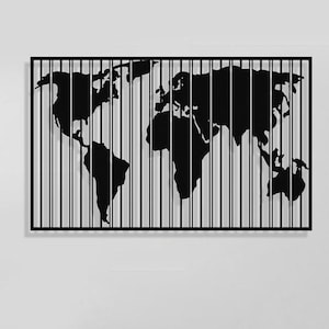 Verticale wereldkaart metalen wanddecoratie, grote metalen muurkunst, woondecoratie, uniek wanddecor, extra grote muurkunst, housewarmingcadeau