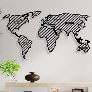 Decorazione da parete in metallo con mappa del mondo e nome del continente, decorazione da parete per la casa, per l'ufficio, per il soggiorno, per l'aula scolastica, decorazione da parete con mappa del mondo.