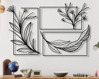 Floral Metal Wall Art Set, Modern Home Decor