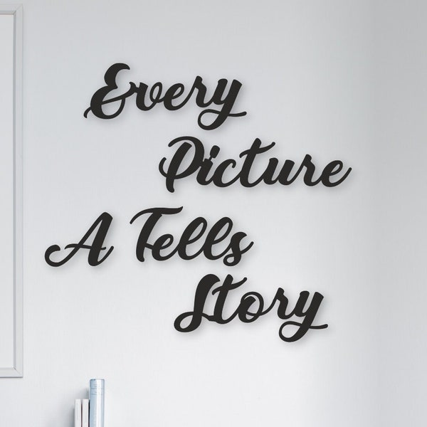 ""Every Picture Tells A Story"" Wanddekor aus Holz, Wohnzimmer Wandkunst mit Schriftzug, Familienschild Hauskunst mit Wanddekor