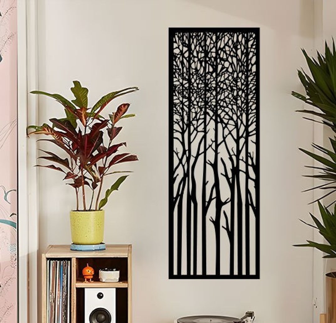 Fire Place Vertical Metal Wall Art,vertical Tree Metal Wall Decor, Boho