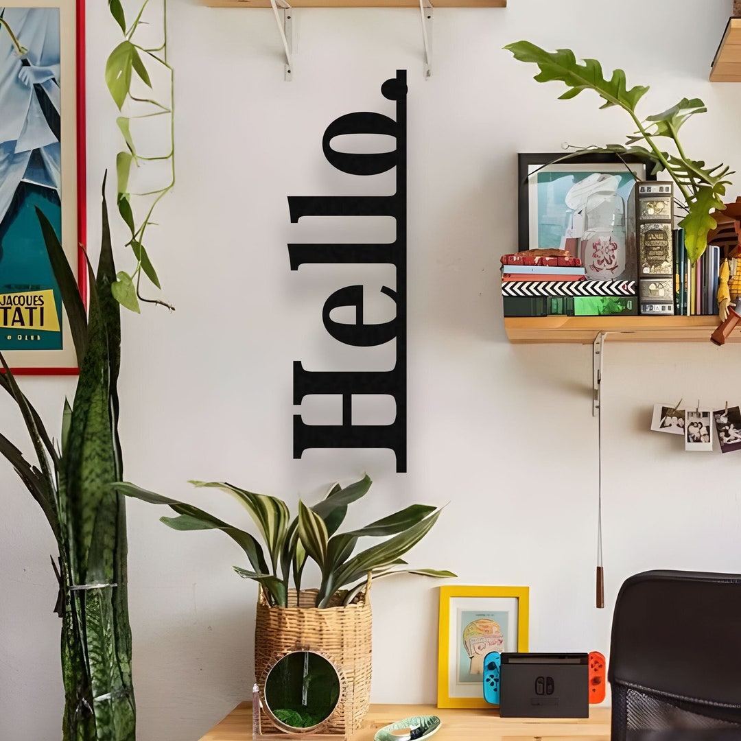 Vertical Metal Hello Sign Metal Wall Art, Hello Sign Wall Decor ...