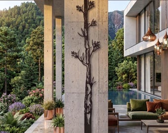 Flowering Leafy Tree Branch Metall Wall Art, Timeless Modern Decor