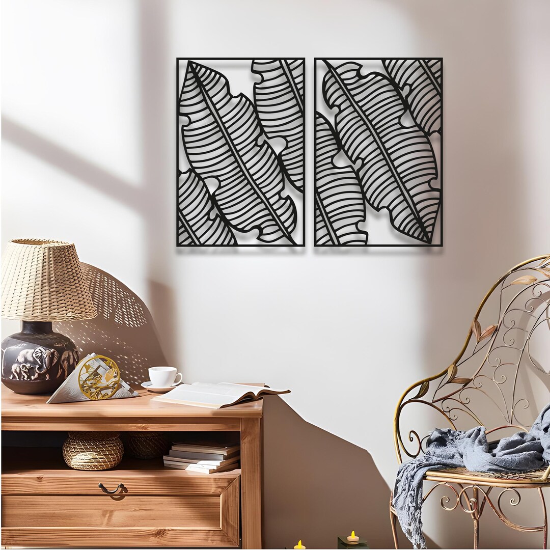 Tropical Banana Leaves Metal Wall Art - Modern Leaf Decor for Home and ...