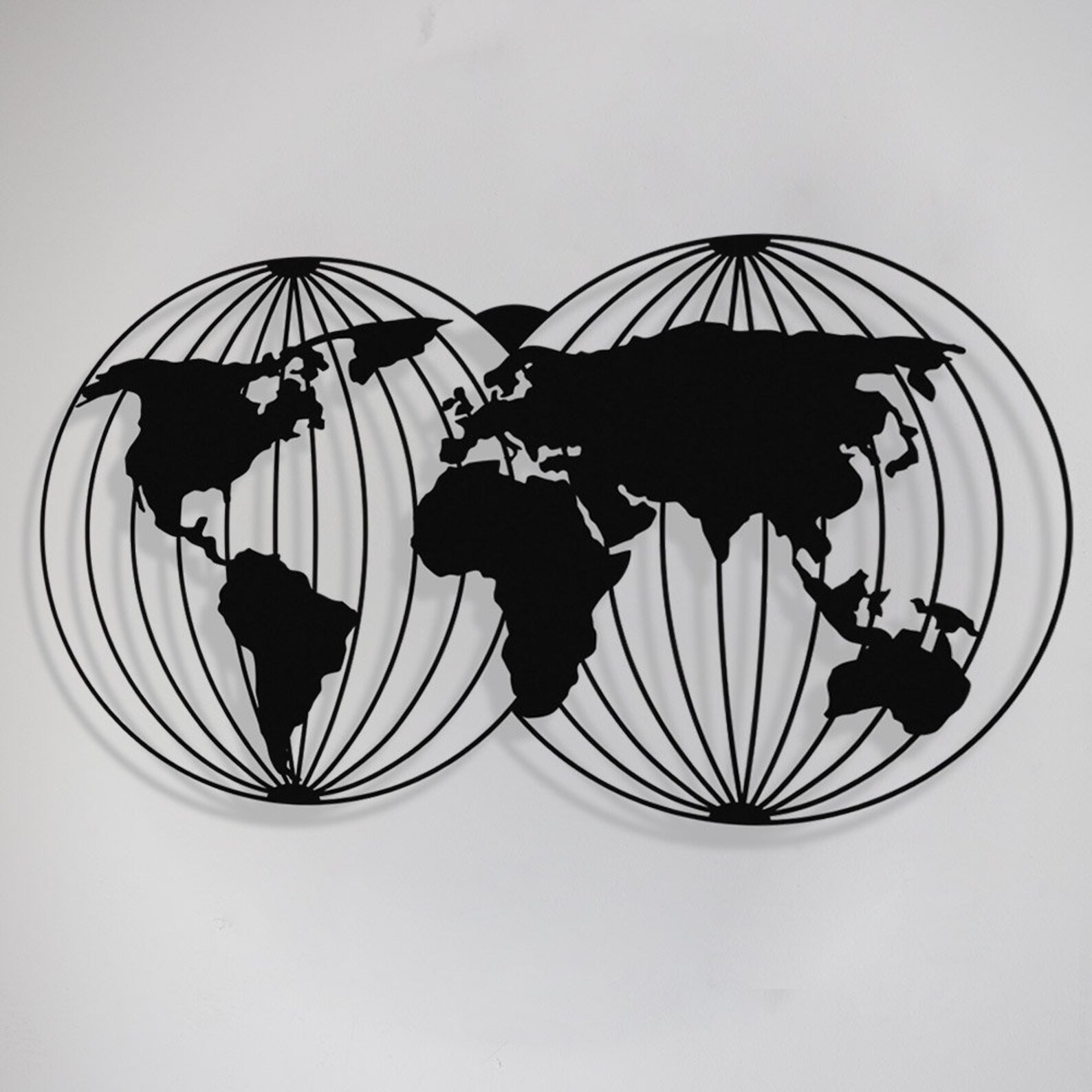 World Map Round Striped Metal Wall Decor Metal World Map Etsy