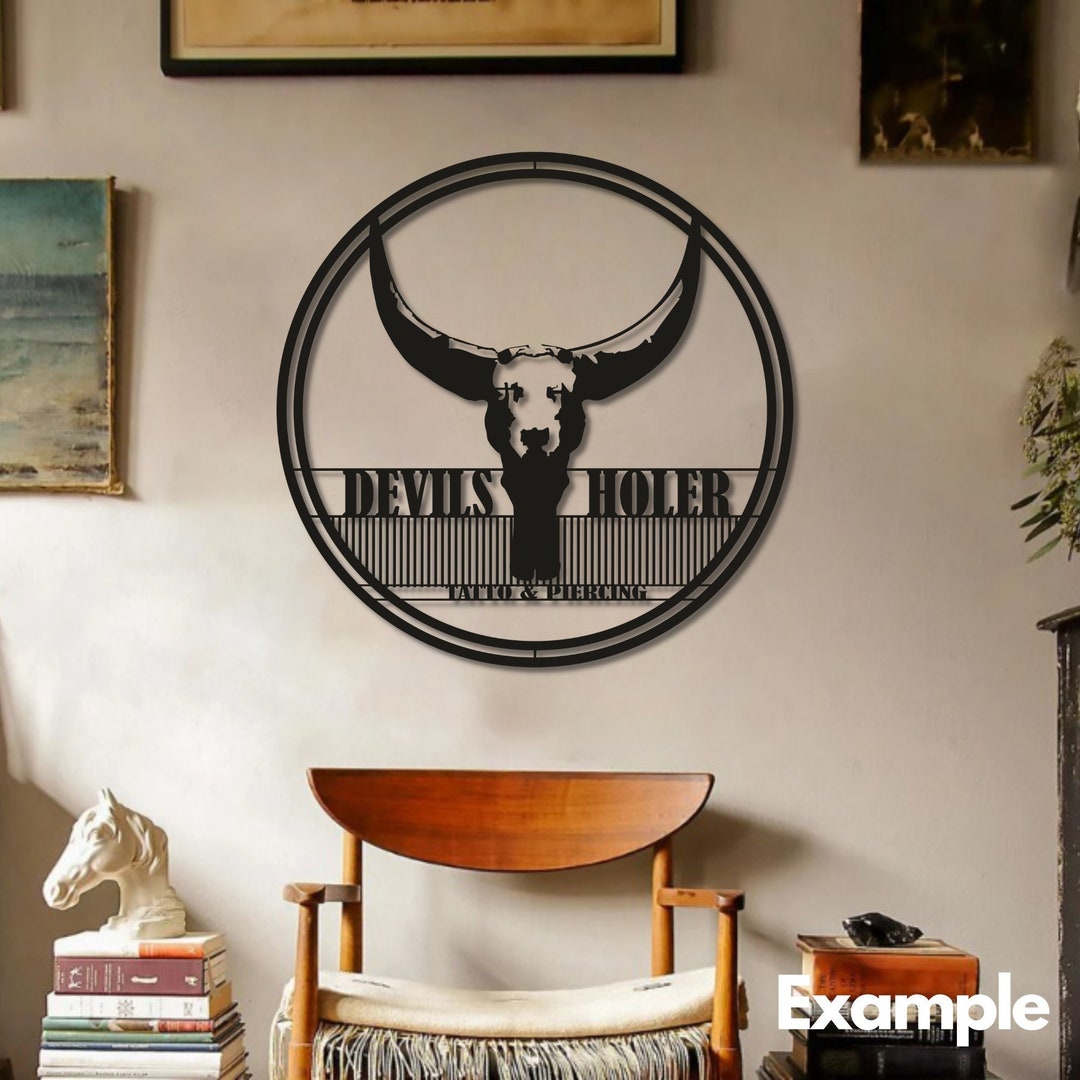 Custom Name and Bull Tattoo Sign Metal Wall Art, Tattoo Wall Art ...