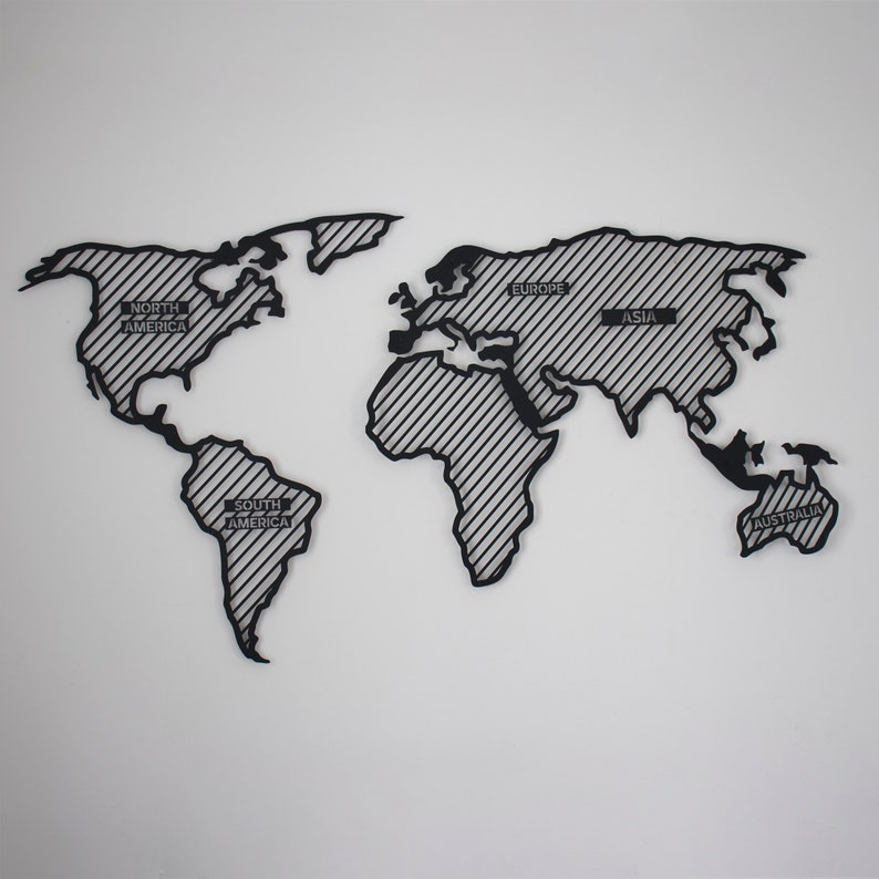 World Map Metal Wall Decor Continent Name Home Wall Decor Etsy