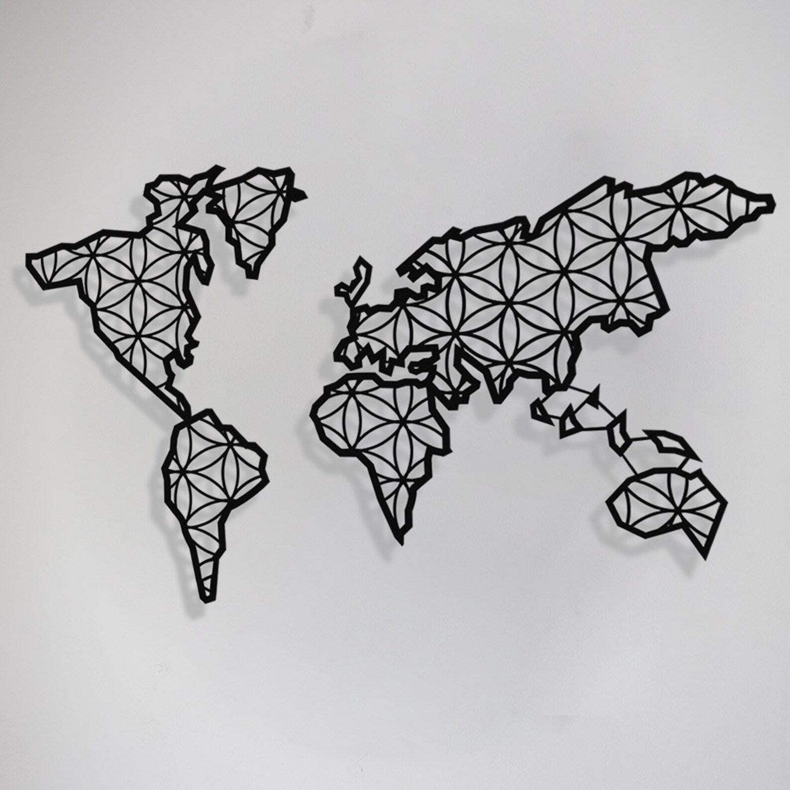 Metal World Map With Floral Pattern Metal World Map Large Etsy