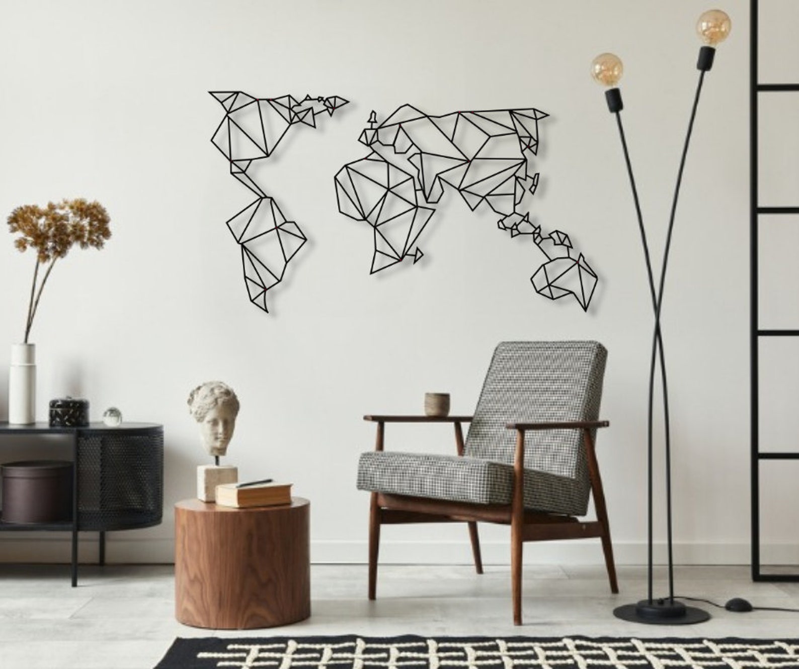 Geometric Metal World Map Wall Art Metal World Map Art Etsy