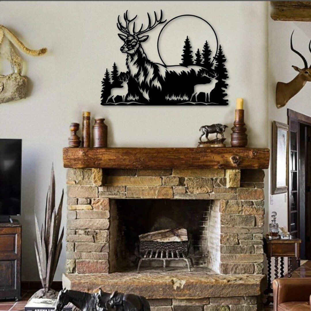 Deer and Forest Metal Wall Art, Deer and Forest Metal Wall Decor