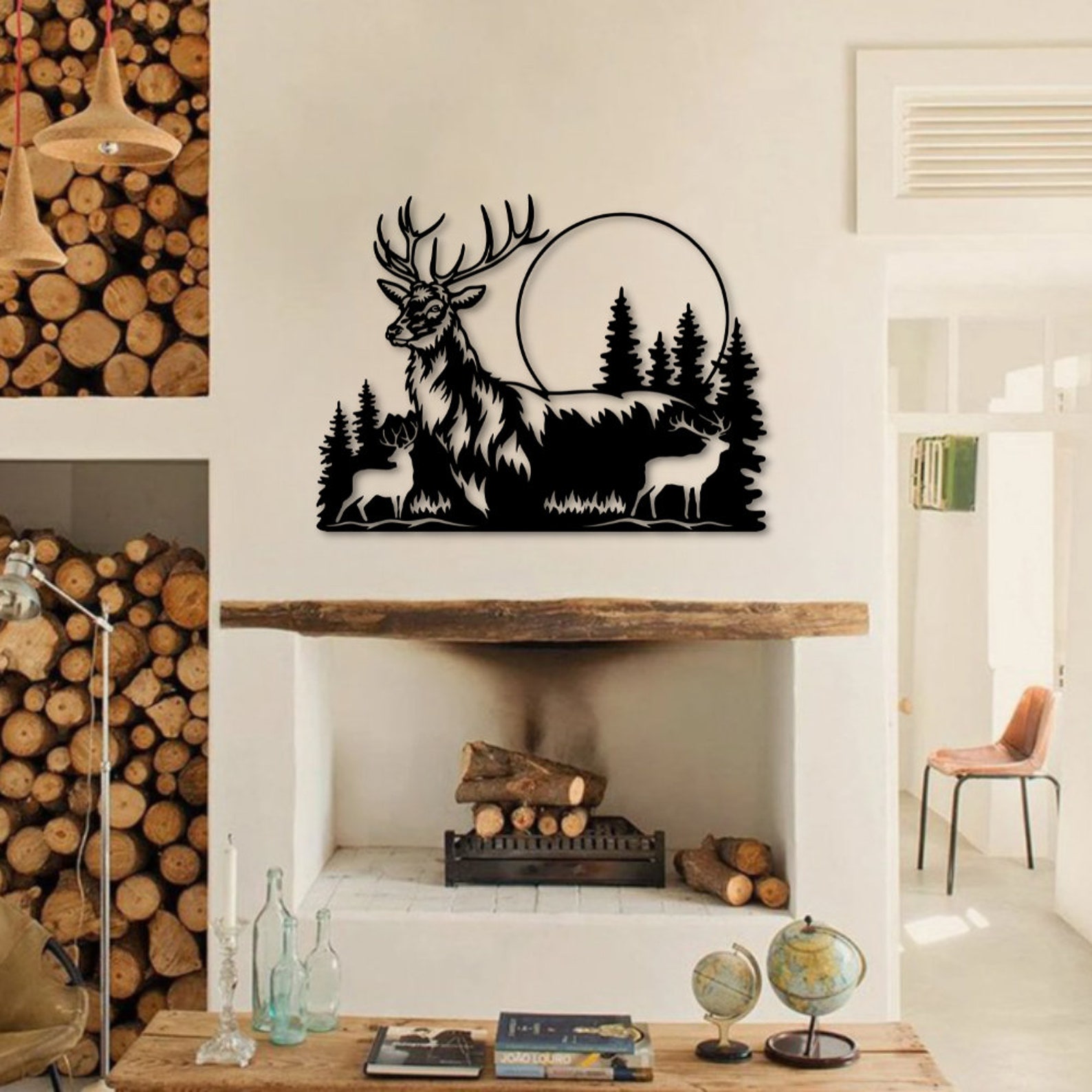 Deer and Forest Metal Wall Art, Deer and Forest Metal Wall Decor
