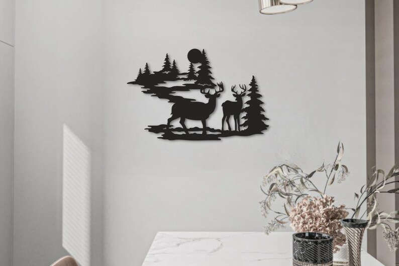 6-Piece Rustic Metal Wall Art - Deer, Bear & Pine Tree Forest Decor, Black