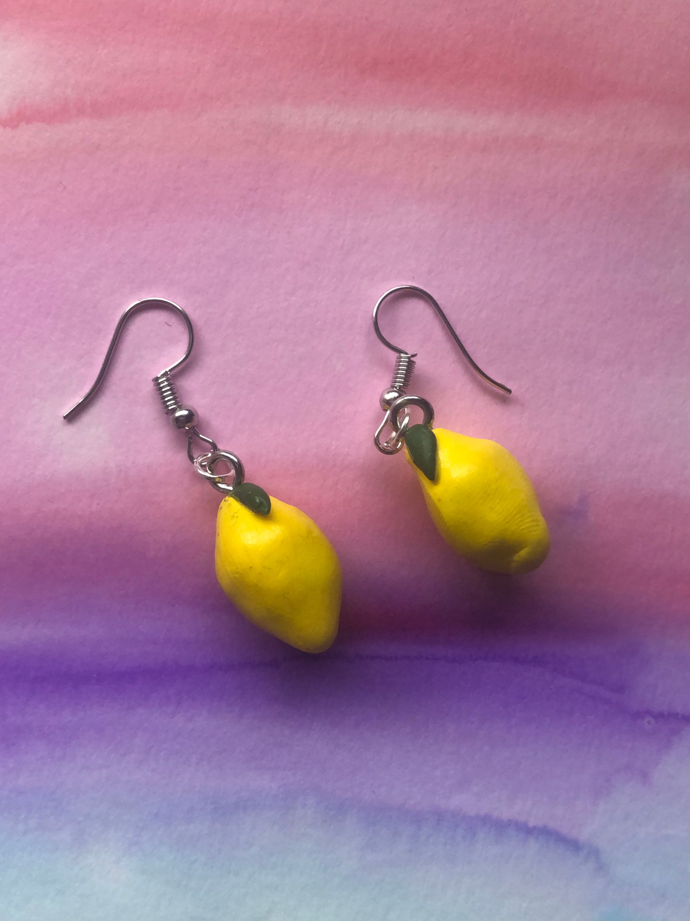 Polymer clay lemon earrings handmade jewellery cute Etsy