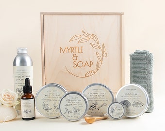 Myrtle MyBox PREMIUM CARE mit Shampoo, Gesichts- und Körperpeeling, Lotion Bar, Körpercreme, Gesichtsöl, Lippenbalsam,Schwamm & Gesichtstuch