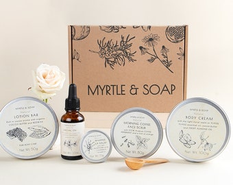 Myrtle MyBox WELLNESS HAUTPFLEGE-SET mit Körpercreme, Lotion Bar, Gesichtspeeling, Gesichtsöl & Lippenbalsam