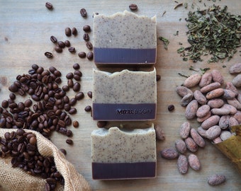 MORNING COFFEE natural soap with ground coffee, peppermint & cocoa. Exfoliating