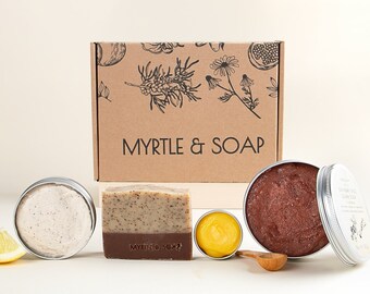 Myrtle MyBox CITRUS & SPICE mit Cranberry Spice Zuckerpeeling, Bourbon-Vanille-Handcreme, Seife, Lippenbalsam, Handgemachte Naturkosmetik