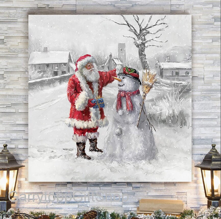 Gallery wrapped canvas christmas wall art joyful santa and Etsy
