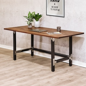 VINDE Solid Walnut Desk w/ Industrial Steel Metal Legs Minimalist, Simple, Modern image 1