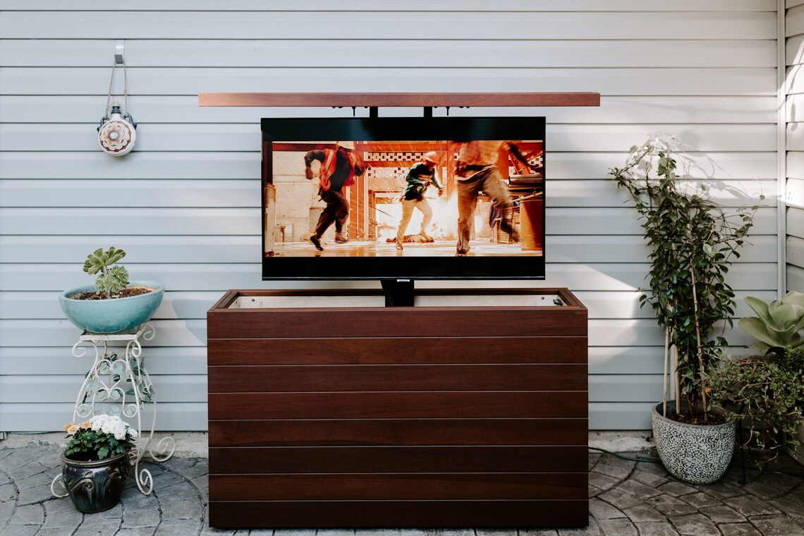 Outdoor Hidden TV Lift Brazilian Walnut Ipe Hardwood Etsy