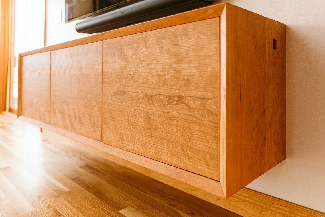 Modern Floating Media Console Large TV Cherry Minimalist Etsy
