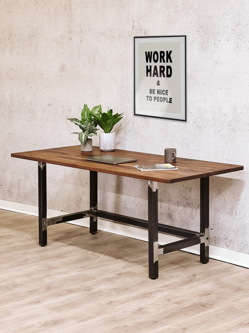 VINDE Solid Walnut Desk w/ Industrial Steel Metal Legs Minimalist, Simple, Modern image 1