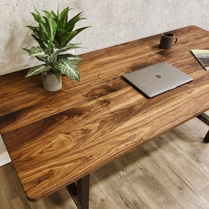 VINDE Solid Walnut Desk w/ Industrial Steel Metal Legs Minimalist, Simple, Modern image 4