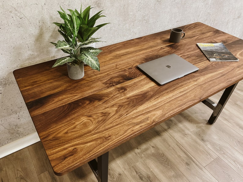 VINDE Solid Walnut Desk w/ Industrial Steel Metal Legs Minimalist, Simple, Modern image 4