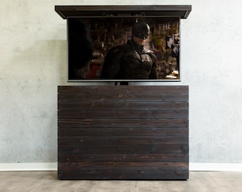Outdoor Hidden TV Lift Cabinet | Shou Sugi Ban Cedar | Nexus21 TV Lift | Deck Entertainment Center Pop-Up TV Lift