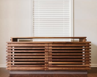 NOOK | Walnut Media Console With Stand | MCM Mid-Century Modern Minimalist Slatted TV Stand Entertainment Center