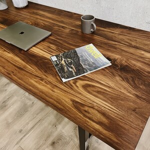 VINDE Solid Walnut Desk w/ Industrial Steel Metal Legs Minimalist, Simple, Modern image 3