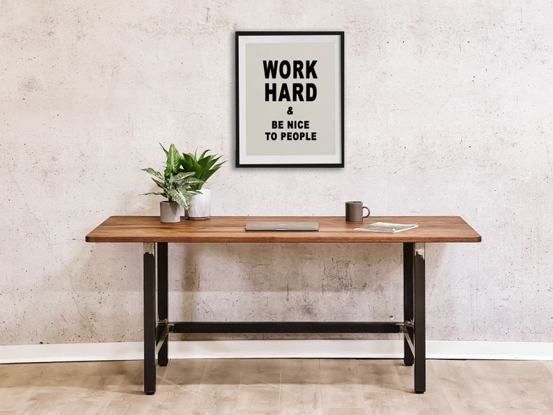 VINDE Solid Walnut Desk w/ Industrial Steel Metal Legs Minimalist, Simple, Modern image 2