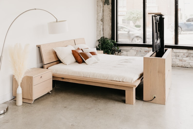 LYRA Hidden Popup TV Light White Oak End of Bed TV