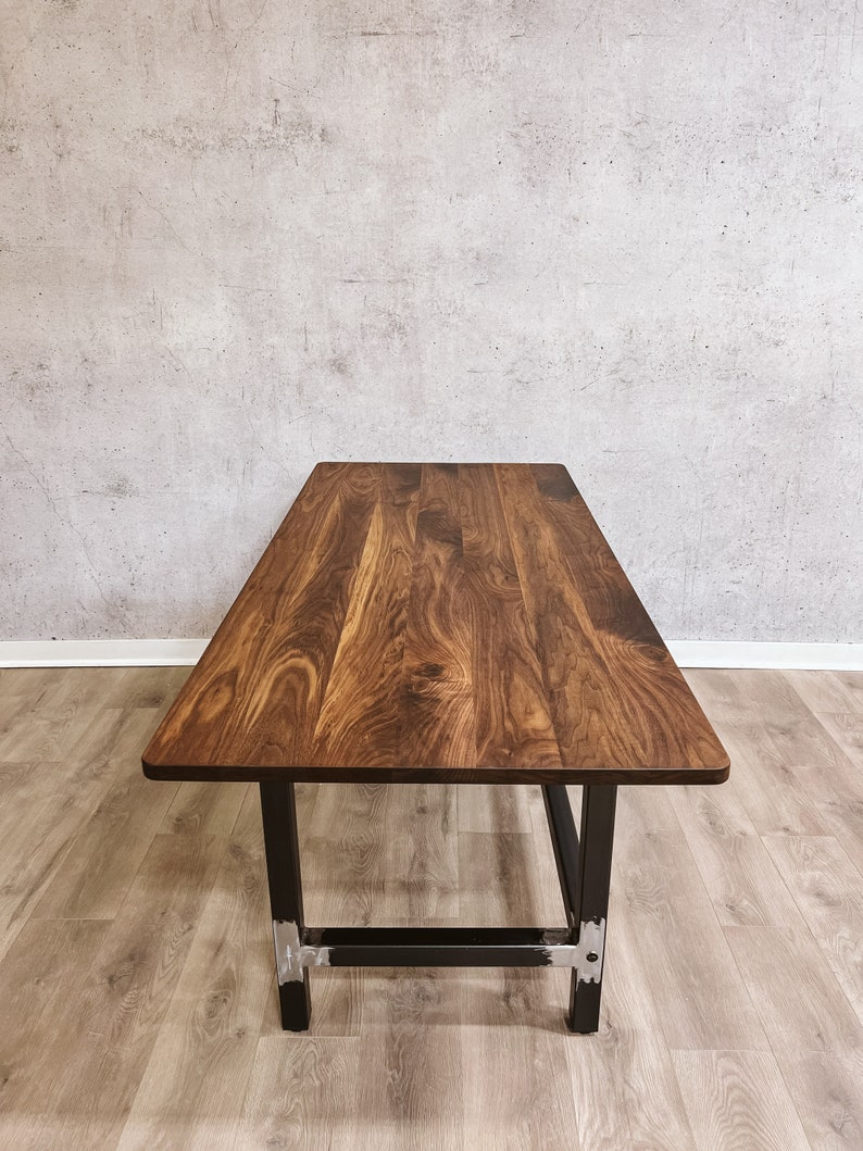 VINDE Solid Walnut Desk w/ Industrial Steel Metal Legs Minimalist, Simple, Modern image 8