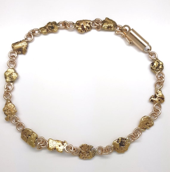 14k Yellow Gold Montana Placer Nugget Bracelet, 1980s Estate Jewelry