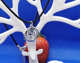 Wax Fabric Necklace with a Round Swirly Good Luck Charm Pendant