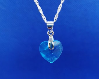 New Good Cause 925 Silver Necklace with Heart Glass Crystal Pendant Light Blue