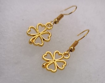 New Good Cause Gold Earring with a Lucky Four Leaf Clover / Kleebatt Charm