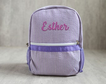 Zaino Seersucker personalizzato per bambini / Zaino con monogramma / Zaino personalizzato per bambini / Ritorno a scuola / Borsa per libri prescolare / Regali personalizzati