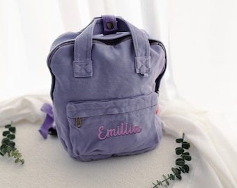 Personalisierter Baby Canvas Rucksack | Erstes Geburtstagsgeschenk | Benutzerdefinierte Rucksack | Mit Monogramm Kleinkind-Rucksack | Seersucker Vorschulbuchtasche