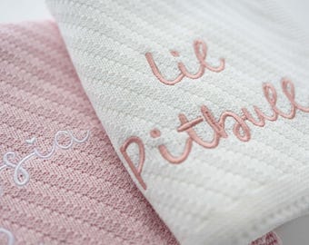 Custom Knit Cotton Baby Blanket: Personalized Embroidered Newborn Gift for Girl