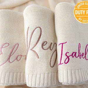 Personalized Knit Baby Blanket | Embroidery Gift for Baby Shower | Stroller Blanket | Monogrammed Newborn Baby Gift | Free Duties