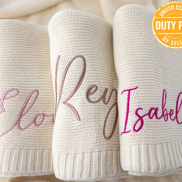 Gepersonaliseerde gebreide katoenen babydeken: geborduurd monogram, kinderwagendeken (30 x 40 inch)