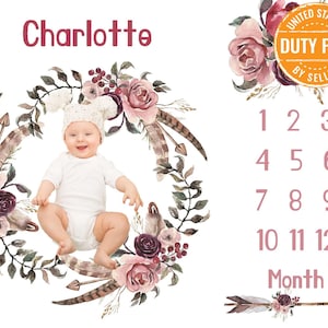Boho Floral personalisierte Baby Meilenstein Decke, Baby-Dusche-Geschenk, personalisierte Baby Name Decke, beobachten Sie mich wachsen Decke