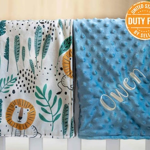 Embroidery Personalized Baby Blanket | Ivory Minky Blanket | Lion and Forest | Soft and Fluffy Blanket | Baby Boy Blanket| Shower Gift