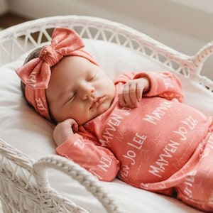 Personalized Name Gown Newborn Baby |Custom Knotted Gown | Coming Home Outfit | Personalized Infant Baby Gown and Hat| Baby Shower Gift