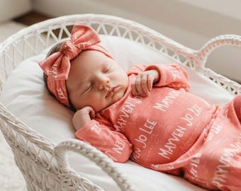 Personalized Baby Girl Coming Home Outfit, Custom Newborn Name Gown, Take Home Outfit, Hospital Newborn Girl Outfit
